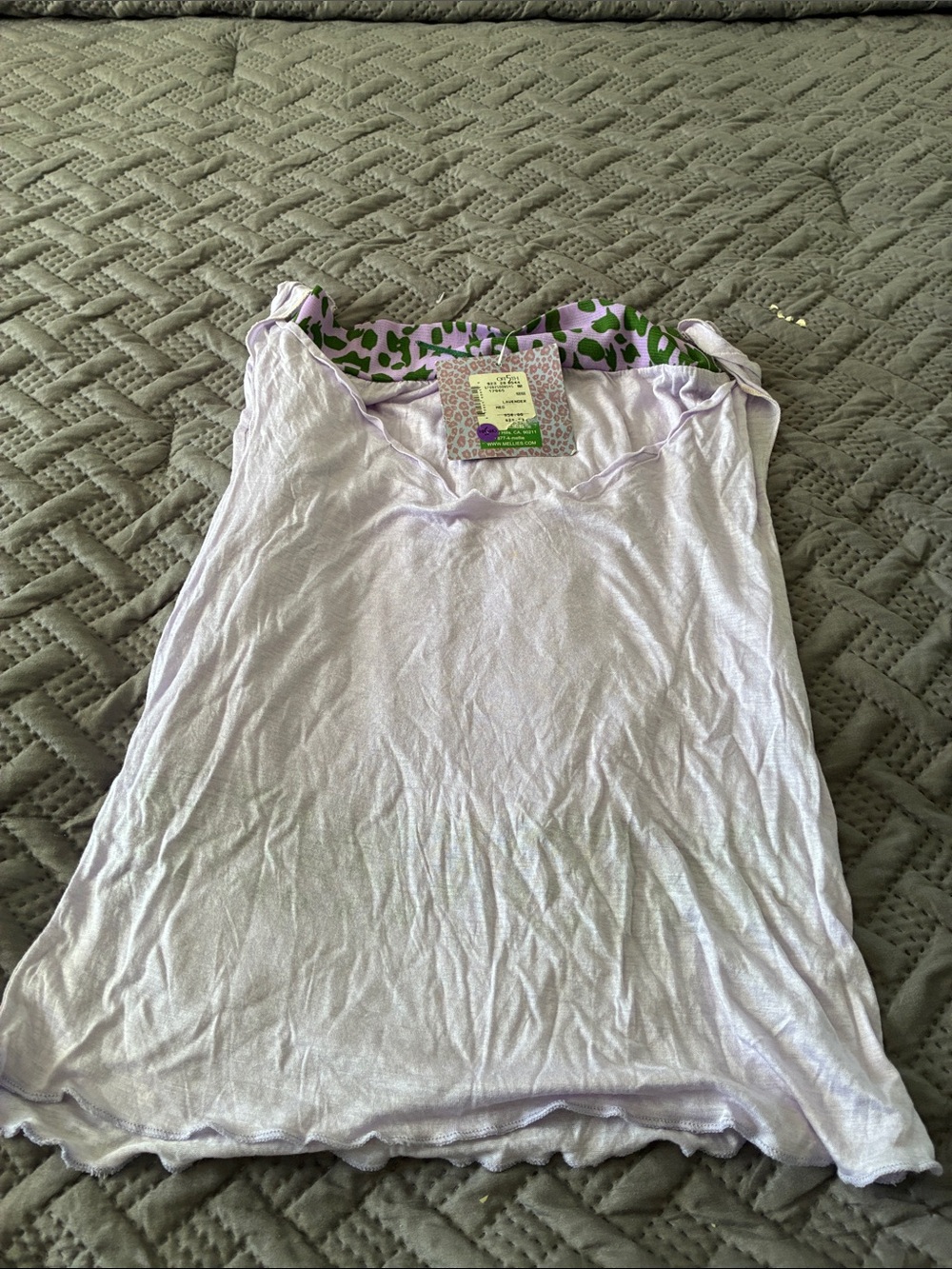 Women's Lilac Sleep Tank with Green Leopard Trim